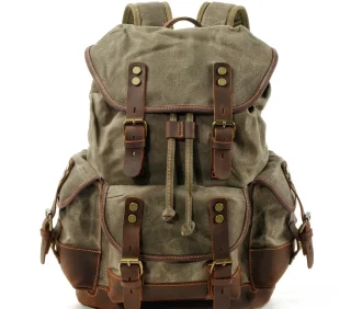 Outdoor travel backpack casual student backpack Large vintage backpack patchwork leather hiking bag