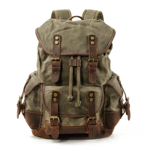 Outdoor travel backpack casual student backpack Large vintage backpack patchwork leather hiking bag