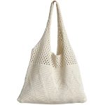 Vintage hollow crochet tote bag knitting women woven shoulder bag