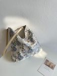 Dandelion shoulder bag women square bag with flowers pattern cloth bag gray blue color