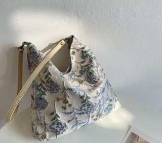 Dandelion shoulder bag women square bag with flowers pattern cloth bag gray blue color