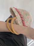 Handmade tulip crochet tote bag wool knitted bag gift Pink Cute handbags