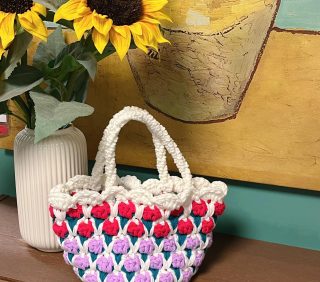Tulip handmade crochet tote bag girlfriends gift women handbag woven tote bag