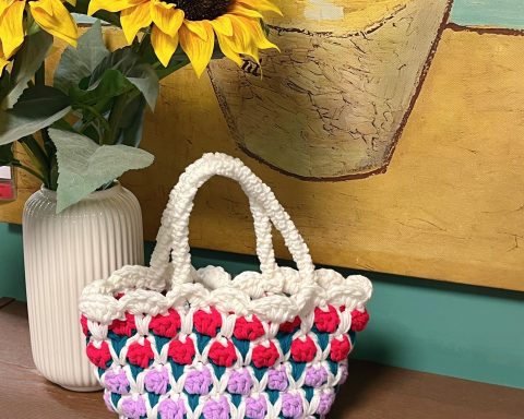 Tulip handmade crochet tote bag girlfriends gift women handbag woven tote bag