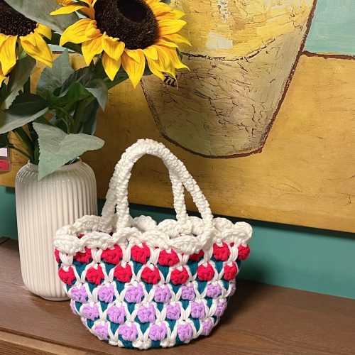 Tulip handmade crochet tote bag girlfriends gift women handbag woven tote bag