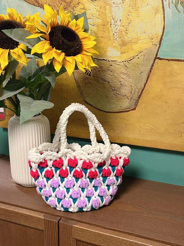 Tulip handmade crochet tote bag girlfriends gift women handbag woven tote bag