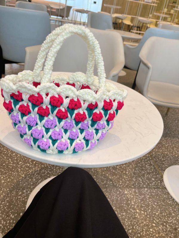 Tulip handmade crochet tote bag girlfriends gift women handbag woven tote bag