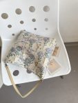 Dandelion shoulder bag women square bag with flowers pattern cloth bag gray blue color