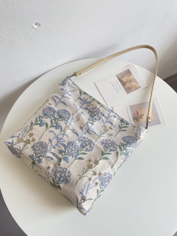 Dandelion shoulder bag women square bag with flowers pattern cloth bag gray blue color