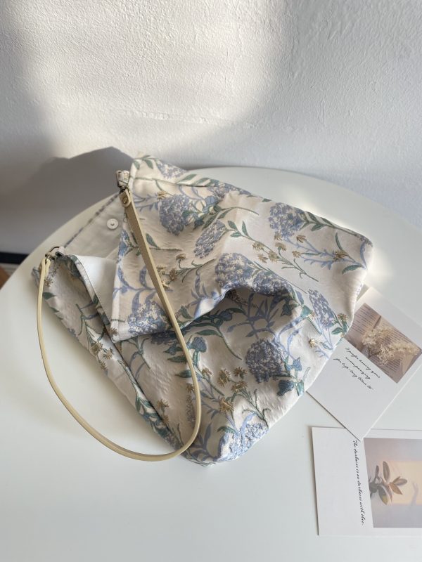 Dandelion shoulder bag women square bag with flowers pattern cloth bag gray blue color