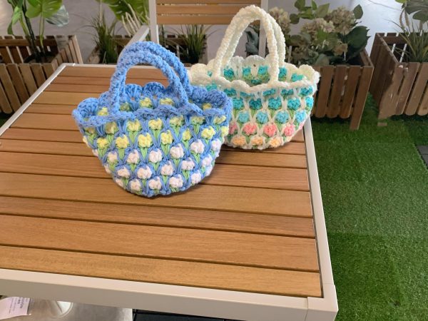 Tulip handmade crochet tote bag girlfriends gift women handbag woven tote bag