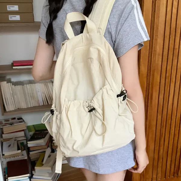 Drawstring Lightweight Travel School Backpacks Solid color Schoolbag