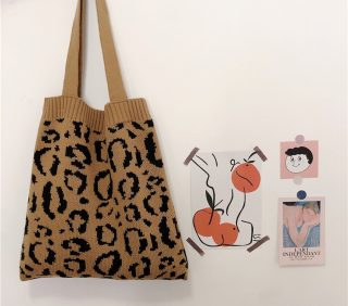 Crochet tote bag Women Casual Vintage Leopard Print