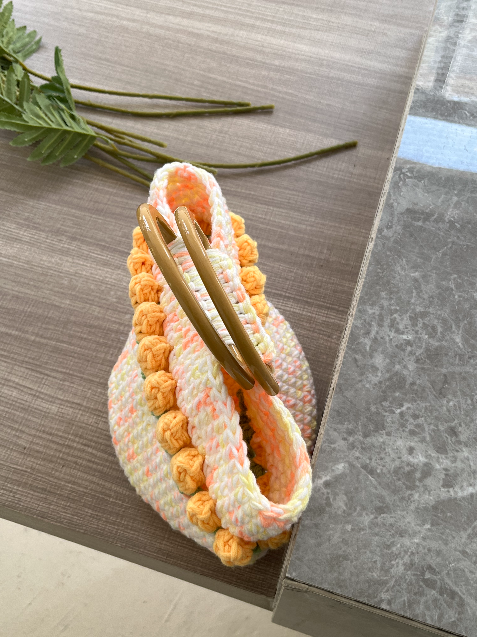 Handmade tulip crochet tote bag wool knitted bag gift Pink Cute handbags
