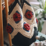 Hand-woven rose flower crochet tote bag Pastoral vintage women shoulder bag