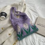 Hand-woven tulip crochet tote bag casual cotton hollow boho tote bags