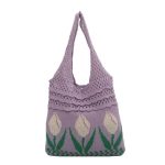 Hand-woven tulip crochet tote bag casual cotton hollow boho tote bags
