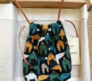 Handmade embroidered phone crossbody bag fox pattern for walking