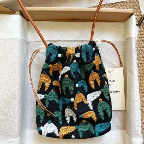 Handmade embroidered phone crossbody bag fox pattern for walking