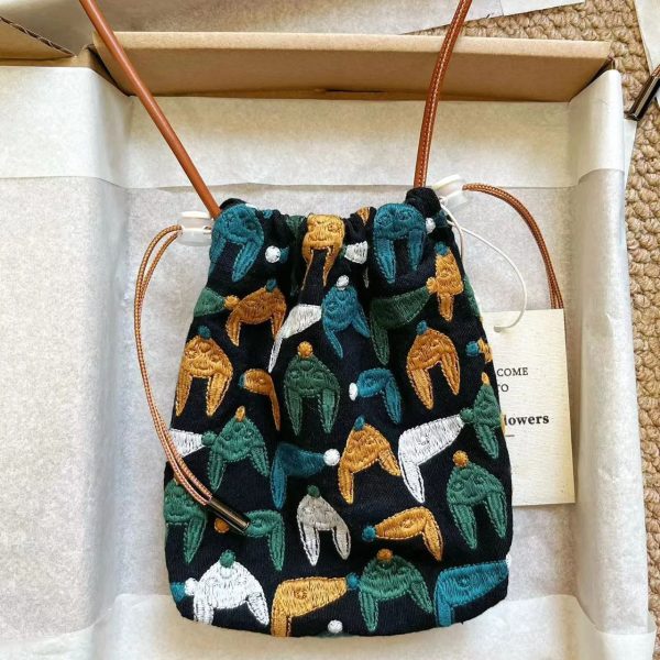 Handmade embroidered phone crossbody bag fox pattern for walking