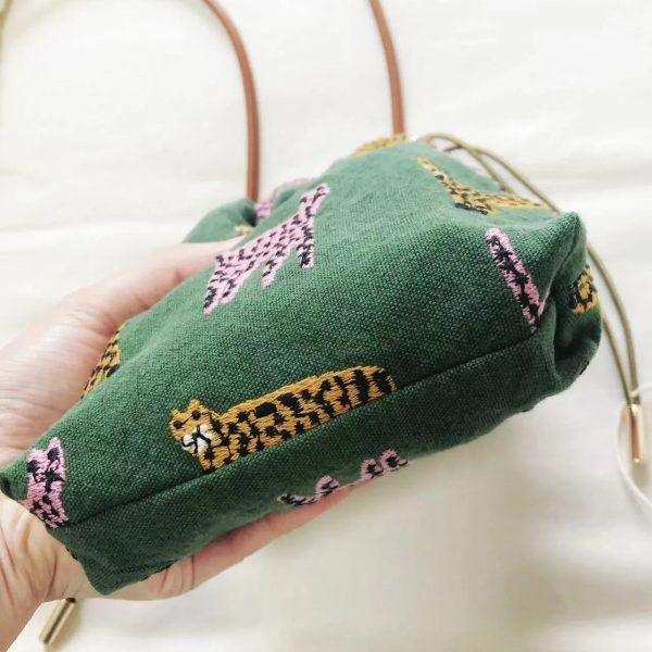 Handmade embroidered phone crossbody bag fox pattern for walking