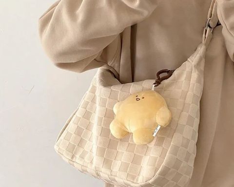 Large capacity shoulder bag casual crossbody bag white checkerboard pattern women tote bag for college student