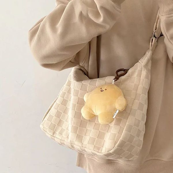 Large capacity shoulder bag casual crossbody bag white checkerboard pattern women tote bag for college student