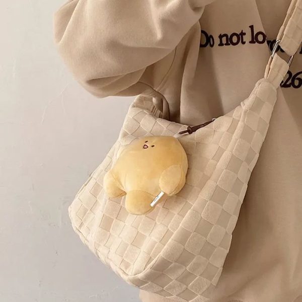 Large capacity shoulder bag casual crossbody bag white checkerboard pattern women tote bag for college student