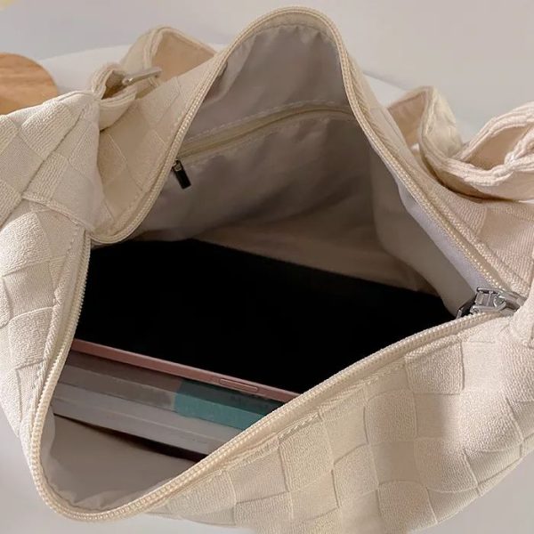 Large capacity shoulder bag casual crossbody bag white checkerboard pattern women tote bag for college student
