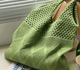 Vintage hollow crochet tote bag knitting women woven shoulder bag