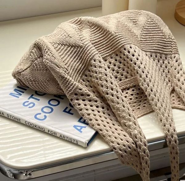Vintage hollow crochet tote bag knitting women woven shoulder bag