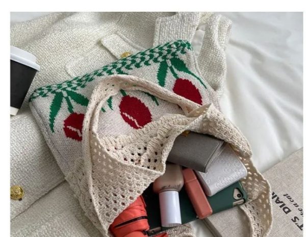 Hand-woven tulip crochet tote bag casual cotton hollow boho tote bags