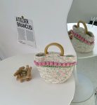 Handmade tulip crochet tote bag wool knitted bag gift Pink Cute handbags