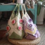 Hand-woven rose flower crochet tote bag Pastoral vintage women shoulder bag