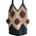 Hand-woven rose flower crochet tote bag Pastoral vintage women shoulder bag