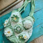 Handcrafted Violet wisteria flower crochet tote bag women wool cute woven shoulder bag