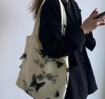 Vintage embroidered crossbody bag Black Butterfly lace Canvas Bags for women Casual Arts shoulder bag