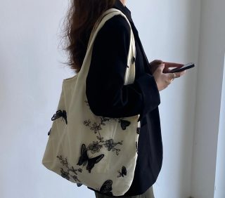 Vintage embroidered crossbody bag Black Butterfly lace Canvas Bags for women Casual Arts shoulder bag