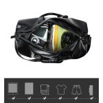Leather mens crossbody bag Black travel Waterproof sports cylinder bag duffle bag with shoe compartment