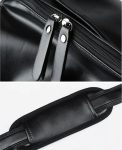 Leather mens crossbody bag Black travel Waterproof sports cylinder bag duffle bag with shoe compartment
