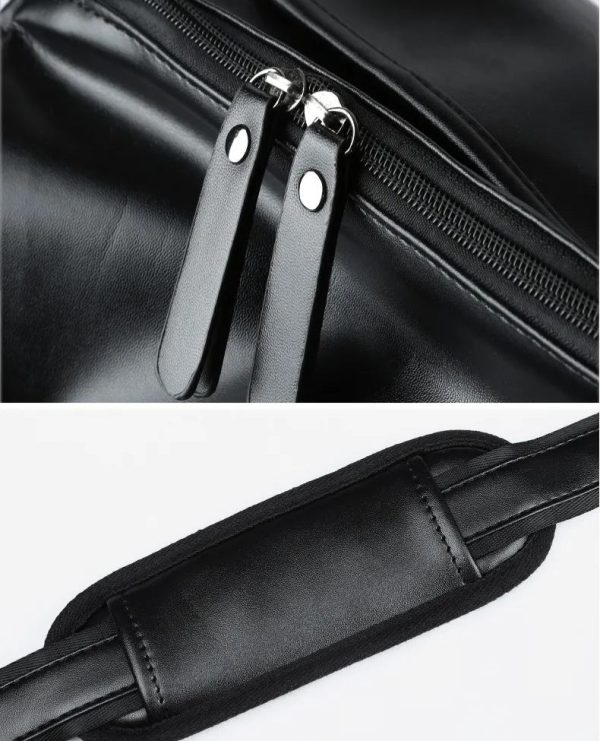 Leather mens crossbody bag Black travel Waterproof sports cylinder bag duffle bag with shoe compartment