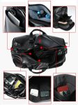 Leather mens crossbody bag Black travel Waterproof sports cylinder bag duffle bag with shoe compartment