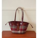 Plaid Handbag Cherry Red Shoulder Bag with Leather Strap
