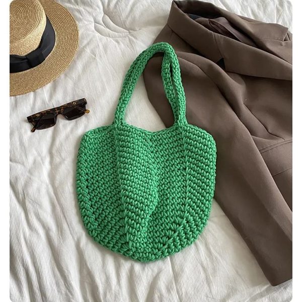 Handmade crochet tote bag cotton rope hollow bucket bag travel holiday beach boho tote bags