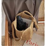 Handmade crochet tote bag cotton rope hollow bucket bag travel holiday beach boho tote bags