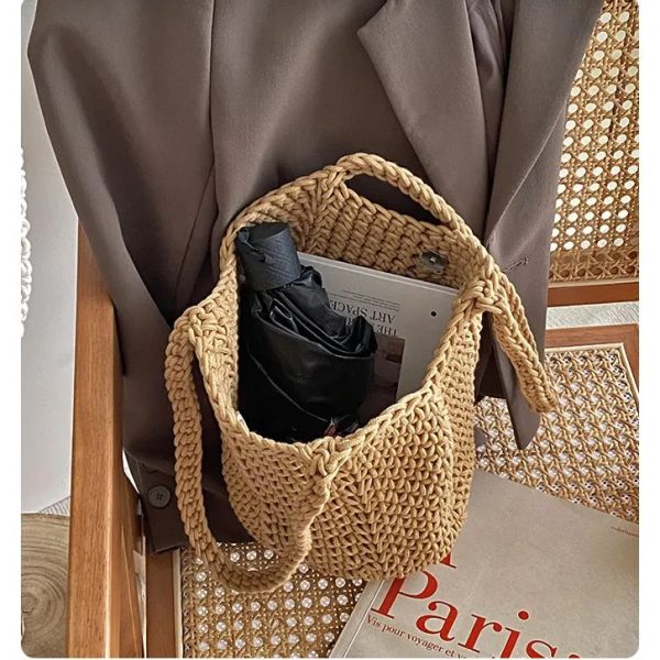 Handmade crochet tote bag cotton rope hollow bucket bag travel holiday beach boho tote bags