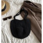 Handmade crochet tote bag cotton rope hollow bucket bag travel holiday beach boho tote bags