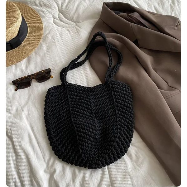 Handmade crochet tote bag cotton rope hollow bucket bag travel holiday beach boho tote bags