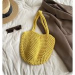 Handmade crochet tote bag cotton rope hollow bucket bag travel holiday beach boho tote bags