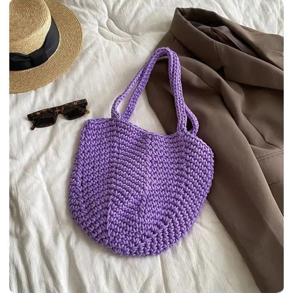 Handmade crochet tote bag cotton rope hollow bucket bag travel holiday beach boho tote bags